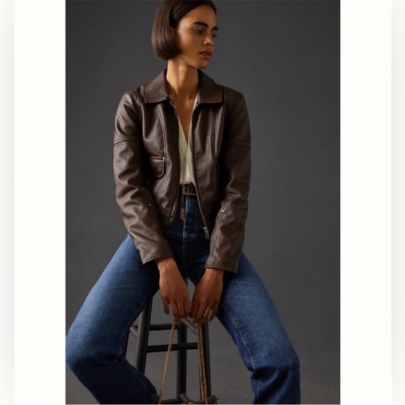Anthropologie Faux Leather Cropped Jacekt - Picture 3 of 11